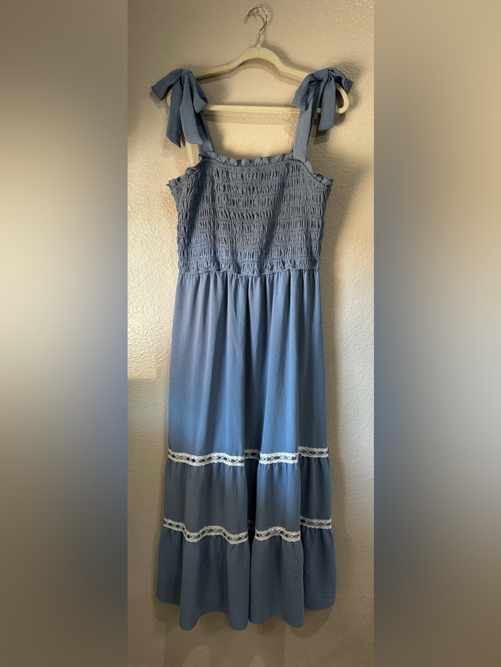 Signfy Women’s Blue Smocked Maxi tiered Dress Sz 1X Sleeveless Summer Casual